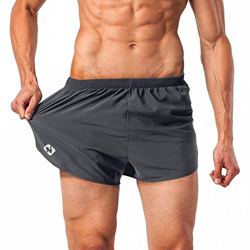 NAVISKIN Pantalones Cortos para Hombres Shorts Deportivos de Correr Fitness Secado Rápido Ligero Súper Transpirable Elásticos 7.6cm Gris M