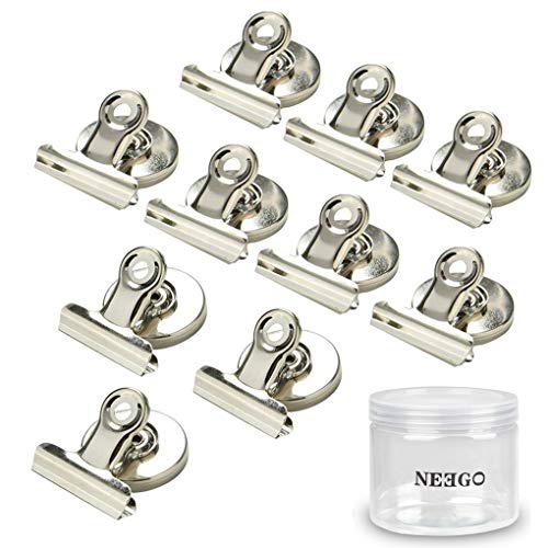 NEEGO Clips Magnéticos 10 Piezas Imánes Nevera Clip refrigerador Perfecto Imanes de nevera Imanes de la cocina Imanes de la pizarra para la escuela de la oficina casera (plata)