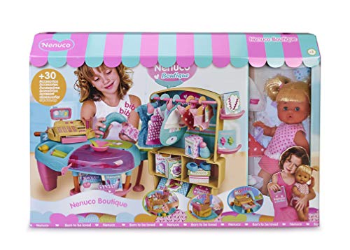 Nenuco - Boutique, Tienda de Moda para bebés con 30 Accesorios y Ropa para Cambiar el muñeco, una Caja registradora de Juguete con Sonido y luz, Dinero y Sonidos para Jugar Famosa (700015835)