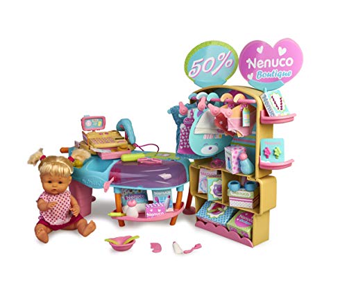 Nenuco - Boutique, Tienda de Moda para bebés con 30 Accesorios y Ropa para Cambiar el muñeco, una Caja registradora de Juguete con Sonido y luz, Dinero y Sonidos para Jugar Famosa (700015835)