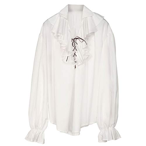 NET TOYS Blusa de Pirata Multiusos con Cordones y collarín - Blanco M (ES 40/42) - Atractiva Vestimenta Edad Media para Dama - Ideal para Fiestas de Pirata y Concurso de Disfraces