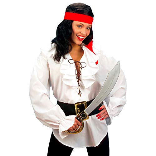 NET TOYS Blusa de Pirata Multiusos con Cordones y collarín - Blanco M (ES 40/42) - Atractiva Vestimenta Edad Media para Dama - Ideal para Fiestas de Pirata y Concurso de Disfraces