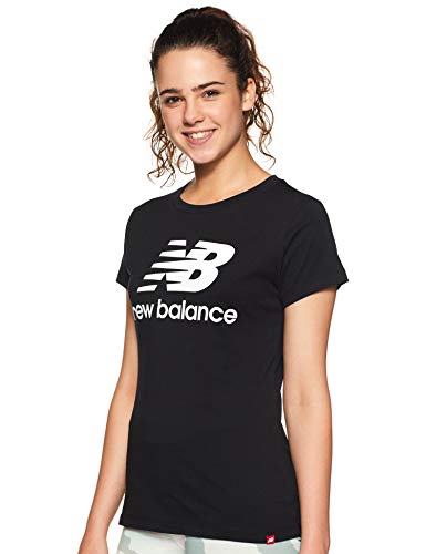New Balance Camiseta de Manga Corta para Mujer Essentials con Logotipo apilado, Mujer, Manga Corta, WT91546, Negro 19, M