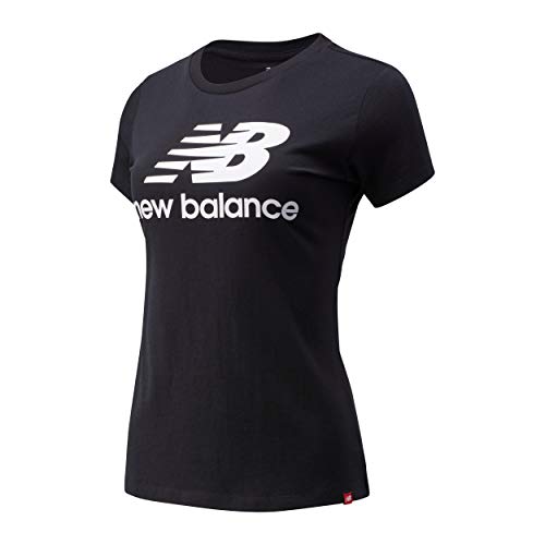 New Balance Camiseta de Manga Corta para Mujer Essentials con Logotipo apilado, Mujer, Manga Corta, WT91546, Negro 19, M