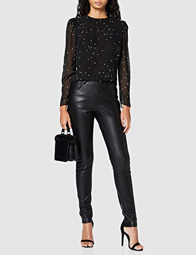 New Look Cy EC Sam Star Ruched Slv LS S Camisa, Patrón Negro, 6 para Mujer
