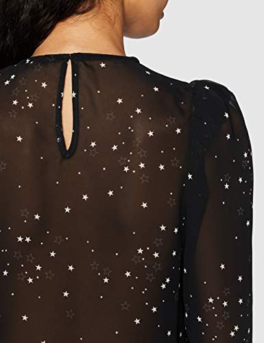 New Look Cy EC Sam Star Ruched Slv LS S Camisa, Patrón Negro, 6 para Mujer