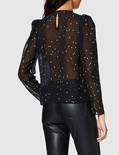 New Look Cy EC Sam Star Ruched Slv LS S Camisa, Patrón Negro, 6 para Mujer