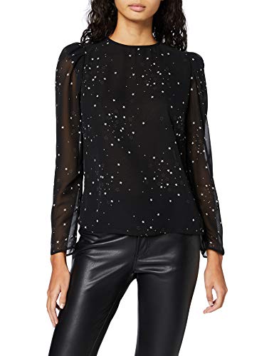 New Look Cy EC Sam Star Ruched Slv LS S Camisa, Patrón Negro, 6 para Mujer