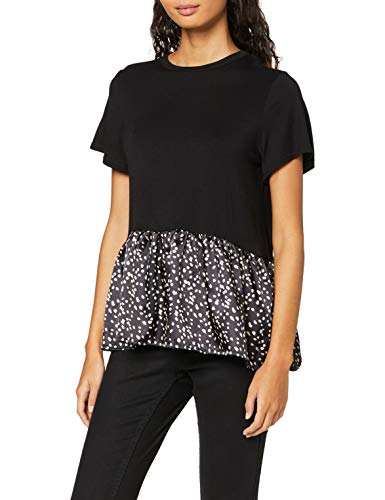 New Look T Markmaking Spot Satin Peplum Camisa, Patrón Negro, 8 para Mujer