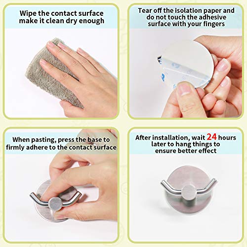 Newness 4 Piezas Ganchos Adhesivos, Gancho Toallero Pared Baño Cocina Ganchos de Pared 304 Acero Inoxidable Autoadhesivo Perchero Ganchos Colgadores para Colgar Paños, Toallas (10 kg Max)