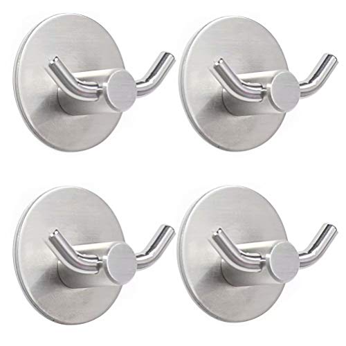 Newness 4 Piezas Ganchos Adhesivos, Gancho Toallero Pared Baño Cocina Ganchos de Pared 304 Acero Inoxidable Autoadhesivo Perchero Ganchos Colgadores para Colgar Paños, Toallas (10 kg Max)