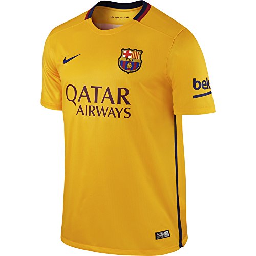 Nike FC Barcelona Away Stadium - Camiseta de mangas cortas para hombre, color dorado / azul, talla XL