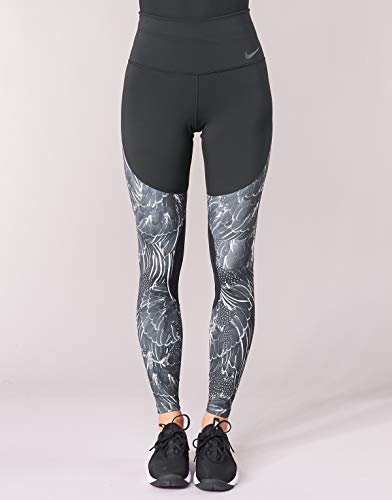 NIKE Power Gym Flutter Print - Mallas para Mujer, Mujer, Leotardos, 933453-010, Negro y Gris Atmosphere, Extra-Small