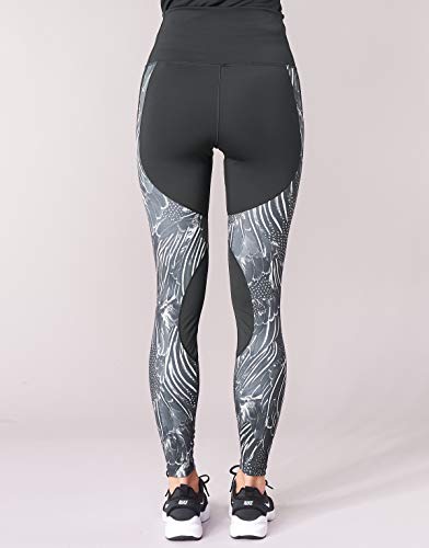 NIKE Power Gym Flutter Print - Mallas para Mujer, Mujer, Leotardos, 933453-010, Negro y Gris Atmosphere, Extra-Small