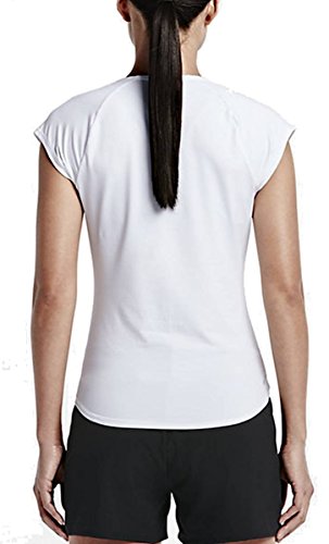 NIKE Pure Top Camiseta de Manga Corta, Mujer, Blanco/Negro, XS