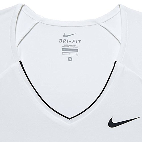 NIKE Pure Top Camiseta de Manga Corta, Mujer, Blanco/Negro, XS