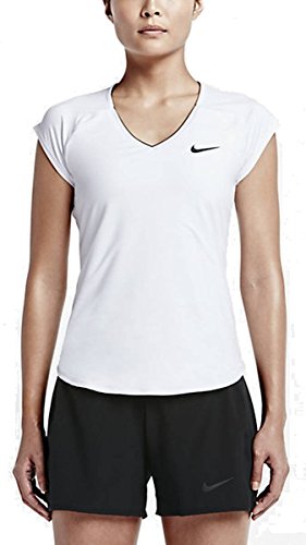 NIKE Pure Top Camiseta de Manga Corta, Mujer, Blanco/Negro, XS