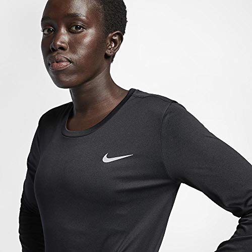 NIKE W NK Miler Top LS Camiseta de Manga Larga, Mujer, Black/Reflective silv, S
