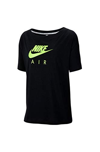 NIKE W NSW Air Top SS BF T-Shirt, Mujer, Black/Volt, S