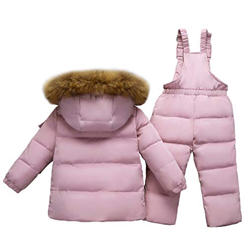 Niñas Conjunto de Esquí, Chaqueta con Capucha + Pantalón de Esquí Impermeable Traje de Nieve 2 Piezas Traje de Esquí Abrigos de Pluma Pantalones de nieve Invierno Pantalones de Babero, Rosado 2-3 Años