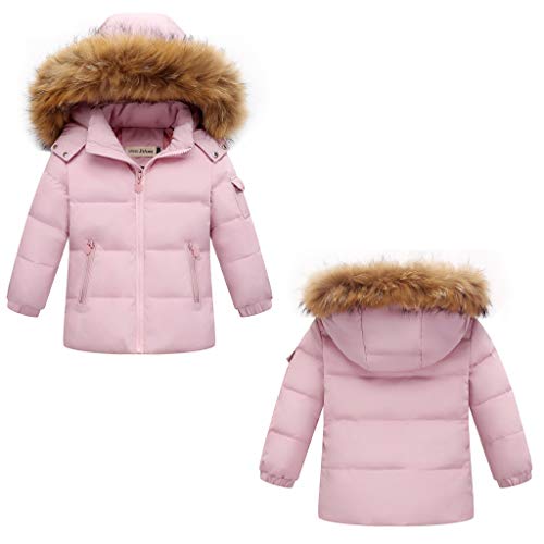 Niñas Conjunto de Esquí, Chaqueta con Capucha + Pantalón de Esquí Impermeable Traje de Nieve 2 Piezas Traje de Esquí Abrigos de Pluma Pantalones de nieve Invierno Pantalones de Babero, Rosado 2-3 Años