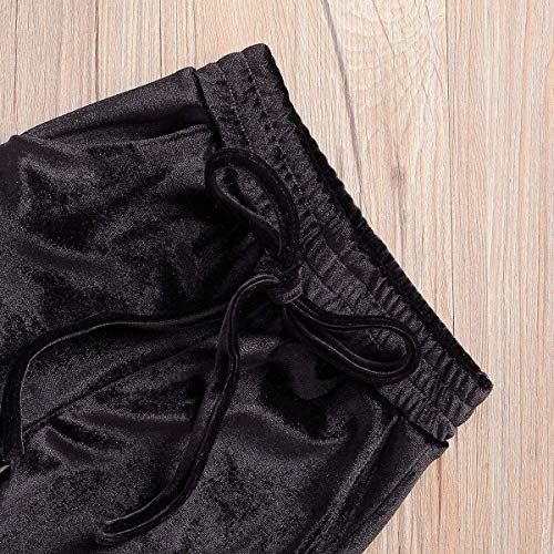 Niños bebés niñas Ropa Deportiva 2 Piezas de Terciopelo con Capucha chándal Superior Pantalones Largos Pantalones niñas pequeñas Prendas de Vestir Conjuntos (Black,3-4 Años)