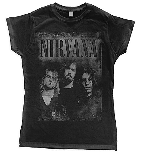 Nirvana Faded Faces Mujer Camiseta Negro XL, 100% algodón, Regular