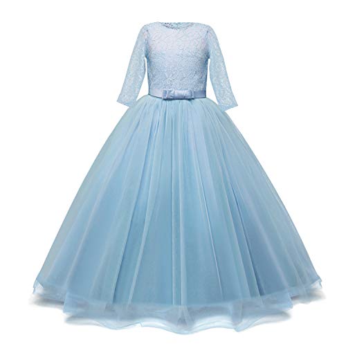 NNJXD Chicas Pompa Bordado Vestido de Bola Princesa Boda Vestir Talla(130) 6-7 años 378 Azul-A