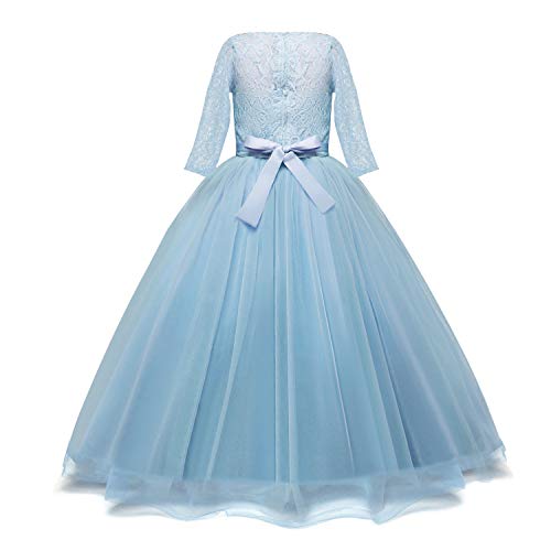 NNJXD Chicas Pompa Bordado Vestido de Bola Princesa Boda Vestir Talla(130) 6-7 años 378 Azul-A