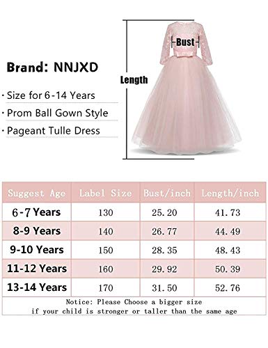NNJXD Chicas Pompa Bordado Vestido de Bola Princesa Boda Vestir Talla(160) 11-12 años 378 Rosa-A