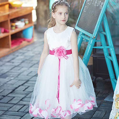 NNJXD Girl Flower Petal Bowknot Bautizo Vestido de Fiesta de la Dama de Honor de la Boda Talla (140) 6-7 años Rose