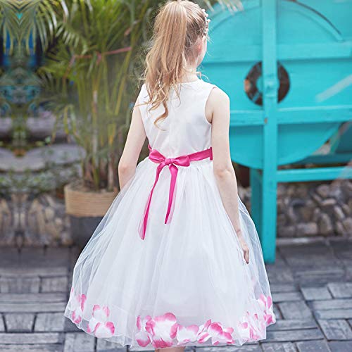 NNJXD Girl Flower Petal Bowknot Bautizo Vestido de Fiesta de la Dama de Honor de la Boda Talla (140) 6-7 años Rose