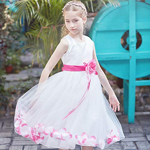 NNJXD Girl Flower Petal Bowknot Bautizo Vestido de Fiesta de la Dama de Honor de la Boda Talla (140) 6-7 años Rose