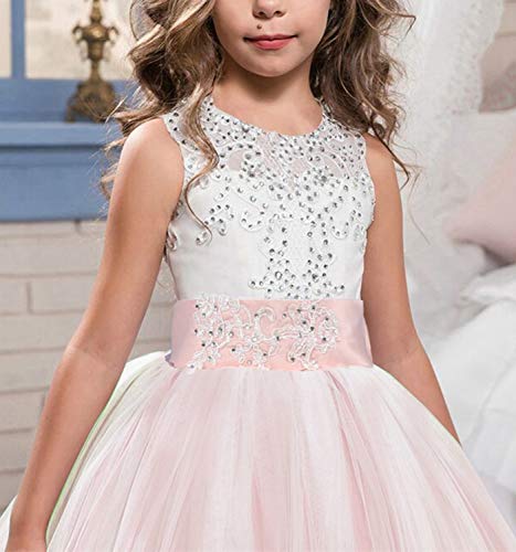 NNJXD Niñas Bordado De Encaje Flor De La Boda Fiesta De Cumpleaños Princesa Vestido de Cola Larga Tamaño (170) 14-15 años 406 Rosa-A