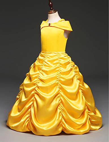 NNJXD Niñas Vestido Largo De Fiesta De Cosplay Disfraz De Carnaval para Princesa Tamaño (120) 4-5 años Amarillo