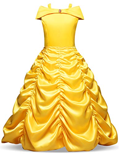 NNJXD Niñas Vestido Largo De Fiesta De Cosplay Disfraz De Carnaval para Princesa Tamaño (120) 4-5 años Amarillo