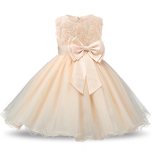 NNJXD Vestido de Fiesta de Princesa con Encaje de Flor de 3D sin Mangas para Niñas Talla(100) 18-24 Meses Amarillo