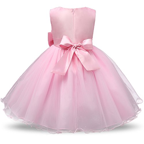 NNJXD Vestido de Fiesta de Princesa con Encaje de Flor de 3D sin Mangas para Niñas Talla(90) 18-24 Meses Rosa