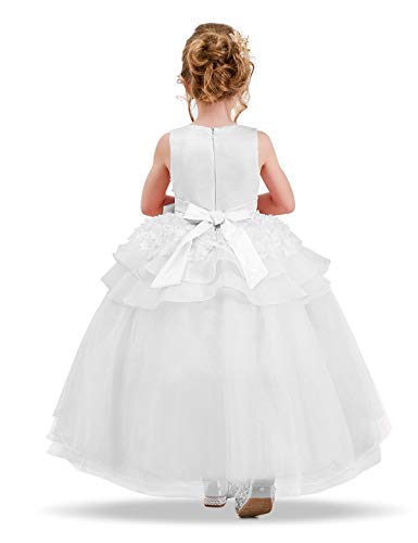 NNJXD Vestido de Princesa del Desfile con Encajes sin Mangas Falda de Fiesta para Niñas Talla (160) 12-13 años 354 Blanco-A
