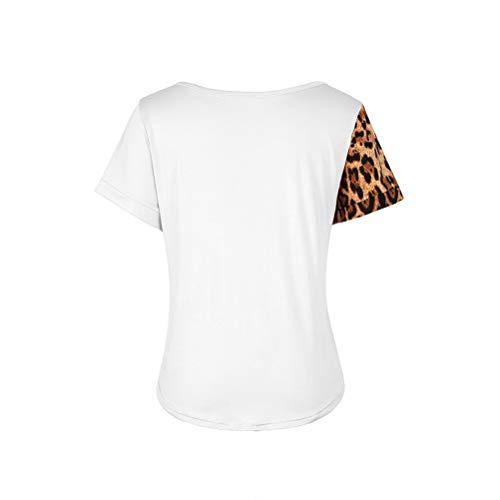 NOBRAND - Camiseta de manga corta con estampado de leopardo causal y costuras profundas con cuello en V
