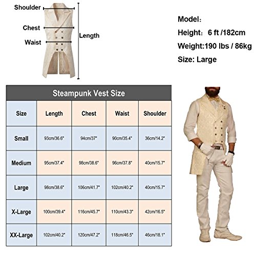 Nofonda Chaleco Largo de Estilo Victoriano Gótico Steampunk para Hombres(Negro XXL)