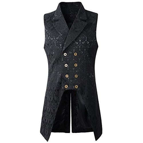Nofonda Chaleco Largo de Estilo Victoriano Gótico Steampunk para Hombres(Negro XXL)