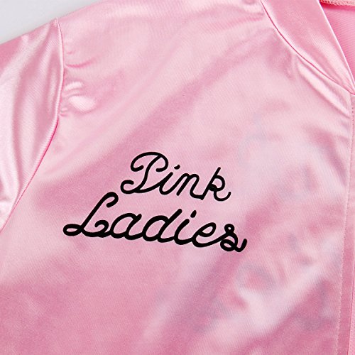 Nofonda Chaqueta de Pink satén Disfraz de Lady con pañuelo de Lunares Cazadora para Mujer Disfraces de 1950s Ladies para Carnavales Halloween Color Rosa