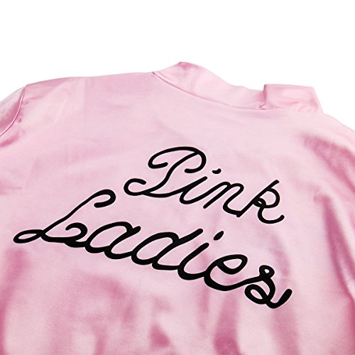 Nofonda Chaqueta de Pink satén Disfraz de Lady con pañuelo de Lunares Cazadora para Mujer Disfraces de 1950s Ladies para Carnavales Halloween Color Rosa