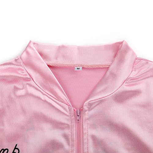 Nofonda Chaqueta de Pink satén Disfraz de Lady con pañuelo de Lunares Cazadora para Mujer Disfraces de 1950s Ladies para Carnavales Halloween Color Rosa