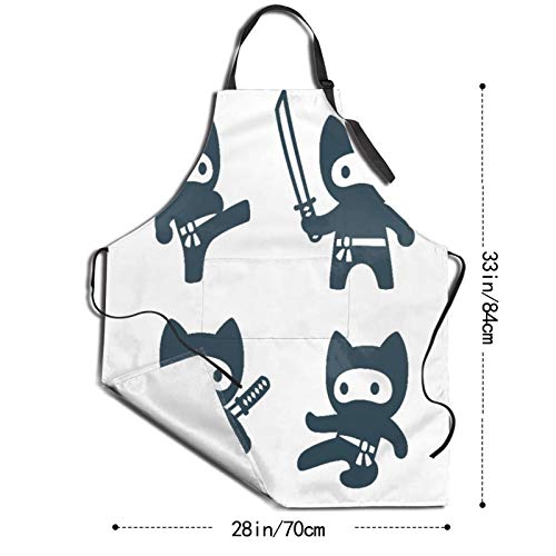 NOLOVVHA Ajustable Colgante de Cuello Personalizado Delantal Impermeable,Cute Cartoon Ninja Cat Set adorables dibujos en estilo japonés moderno y sencillo,Babero de Cocina Vestido con 2 Bolsillos
