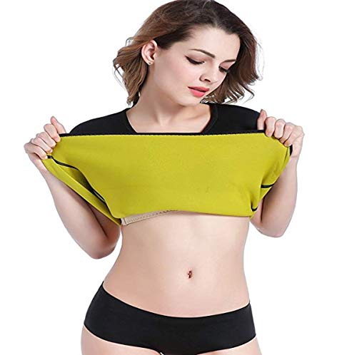 NOVECASA Camisetas Sauna Mujer Neopreno Body Shaper T-Shirt Transpirar para Sudoración Quema Grasa Faja Abdome Adelgazante (3XL, Negro-Amarillo)