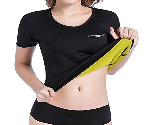 NOVECASA Camisetas Sauna Mujer Neopreno Body Shaper T-Shirt Transpirar para Sudoración Quema Grasa Faja Abdome Adelgazante (3XL, Negro-Amarillo)