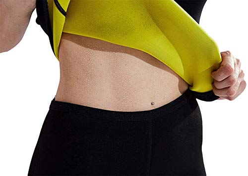NOVECASA Camisetas Sauna Mujer Neopreno Body Shaper T-Shirt Transpirar para Sudoración Quema Grasa Faja Abdome Adelgazante (3XL, Negro-Amarillo)