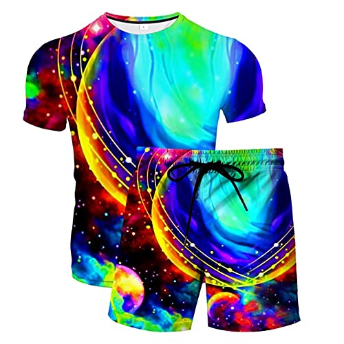 Novedad Unisex Camiseta con Estampado 3D Camisetas de Manga Corta y Bañadores para Hombre Pantalones Cortos Divertidos Bañadores de Secado Rápido Bañadores con Cordón(Verde,XL)